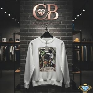 The Lovers Tarot Custom Graphic Crewneck Sweater White - Men's Large Unisex NWT